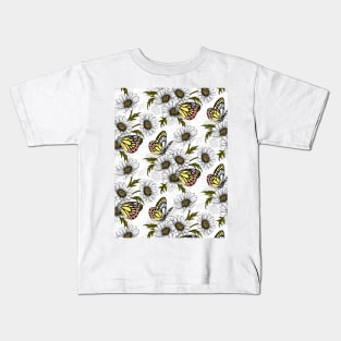 Jezebel butterflies and daisy flowers on white Kids T-Shirt